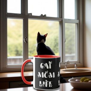 Svart Katt Mamma Liv Söt Typografi Mors Dag Mugg