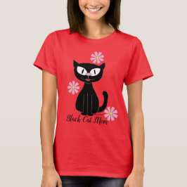 Svart Katt Mamma med Snygga Rosa Blommor Kattälska T Shirt