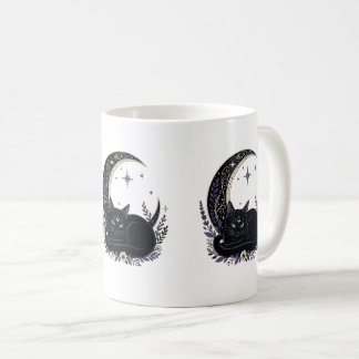 Svart Katt Mamma Söt Gotisk Häxlik Halvmåne Kaffemugg