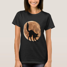 Svart Katt Mån Halloween T Shirt