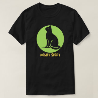Svart Katt Månad Grafisk T-Shirt för Nattpasset