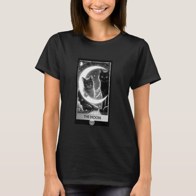 Svart Katt Måne Celestial Tarot Kort Design T Shirt (Framsida)