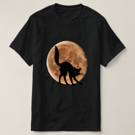 Svart Katt Måne Halloween T-Shirt
