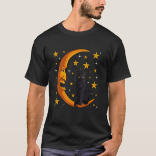 Svart Katt Måne Kattunge Älskare Rolig Halvmåne Hu T Shirt