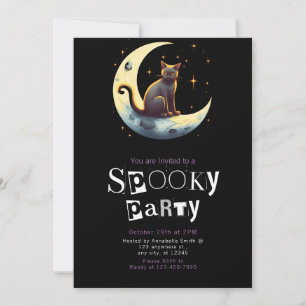 Svart Katt Måne Modern Minimalistisk Halloween Inbjudningar