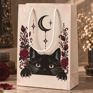 Svart Katt Måne och Rosor Gotisk