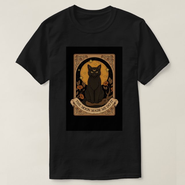 Svart Katt Måne T-Shirt – MoMens Grundläggande T-S (Design framsida)