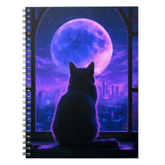 Svart katt Månljus Natt Anteckningsbok
