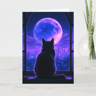 Svart Katt Månljus Natt Tänker På Dig Kort