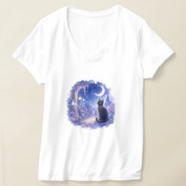 Svart Katt Månsken T-Shirt