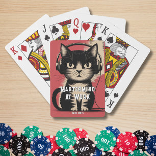 Svart katt Mästerhjärna på jobbet Vintage Retro Ro Casinokort
