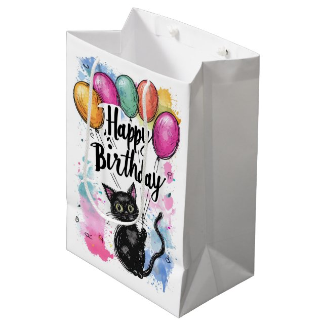 Svart Katt med Ballonger (Framsidan Vinklad)