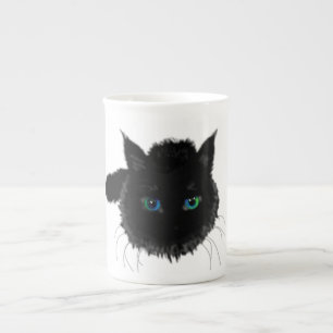 Svart katt med blå Grönt Ögon Mugg Gift Benporslin Mugg