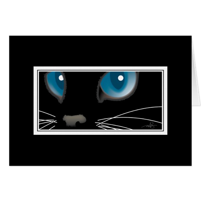 Svart katt med blå Öga OBS Kort (Framsidan Horizontal)