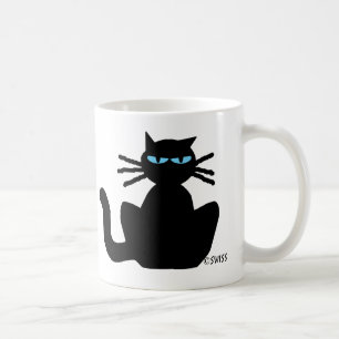 Svart katt med Blå Ögon Sitta-stening Kaffemugg