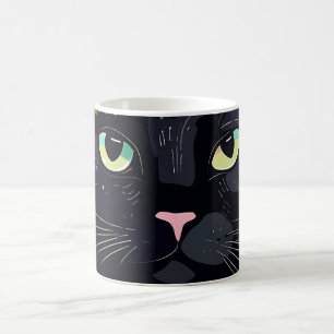 Svart katt med blommigt krona kaffemugg