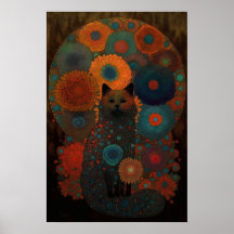 Svart katt med blommigt med ljusskugga