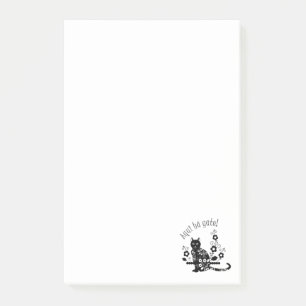 Svart katt med blommor och portugisiskt uttryck post-it block