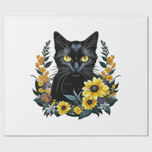svart katt med blommor presentpapper