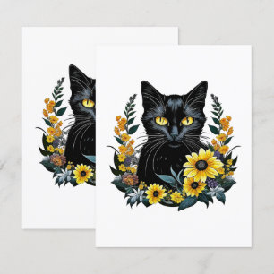 svart katt med blommor tilläggskort