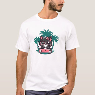 Svart katt med chic glasögon och bil t shirt