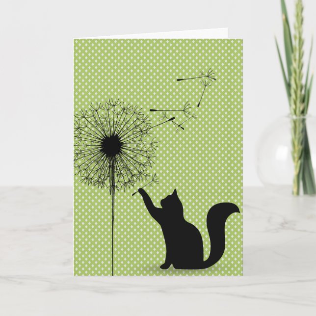 Svart katt med Dandelion på punkter Kort (Framsida)