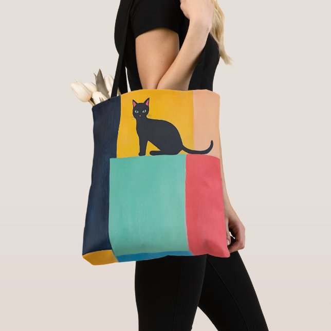 Svart Katt med Enkel Design Tygkasse (Närbild)