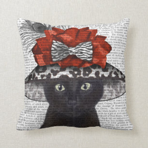 Svart katt med Fabulous Hat Kudde
