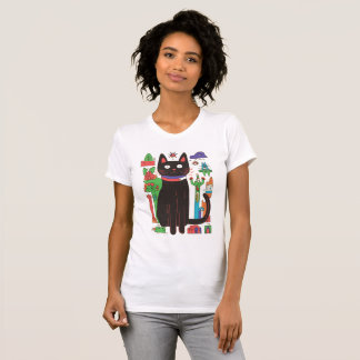 Svart katt med färgstarka Abstrakter T Shirt