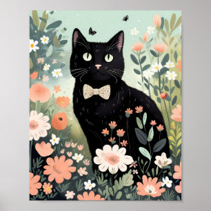 Svart katt med flugslips sitta poster