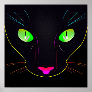 Svart katt med fluorescerande färg. poster