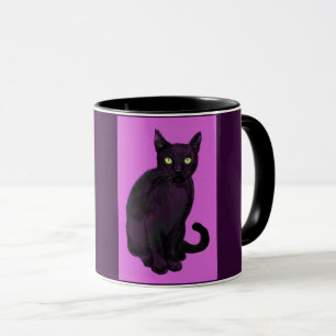 Svart katt med fuchsibakgrund mugg