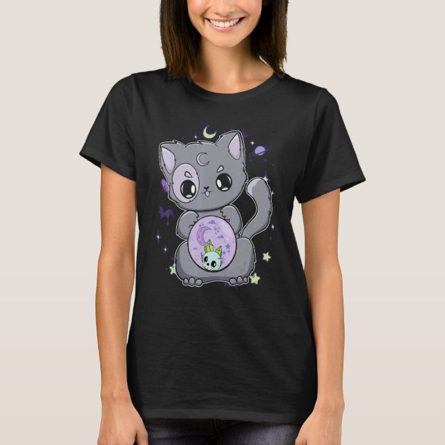 Svart Katt Med Glaskula För Witchcore Witchy Aca T Shirt (Framsida)