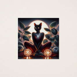 Svart Katt med Glowing Ögon Surreal Digital Fyrkantigt Visitkort