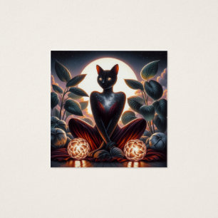 Svart Katt med Glowing Ögon Surreal Digital Fyrkantigt Visitkort