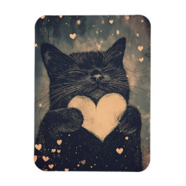 Svart katt med Golden Heart - Kattens Mysiga Kärle Magnet