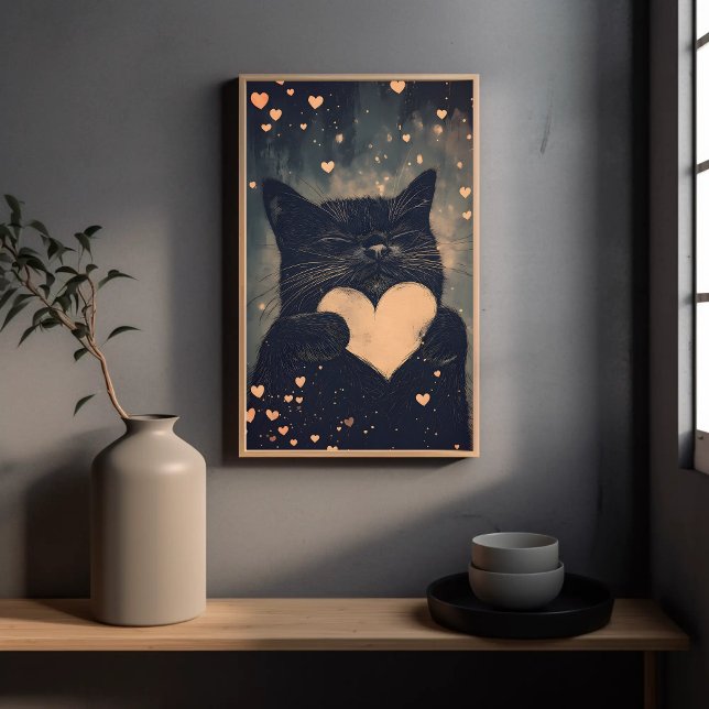 Svart katt med Golden Heart - Kattens Mysiga Kärle Poster (Skapare uppladdad)