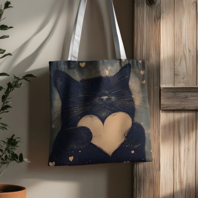 Svart katt med Golden Heart - Kattens Mysiga Kärle Tygkasse (Skapare uppladdad)