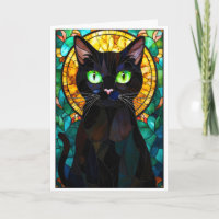 Svart katt med gröna ögon i glasmålning stil charm