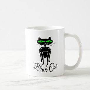 Svart katt med grönt öga kaffemugg