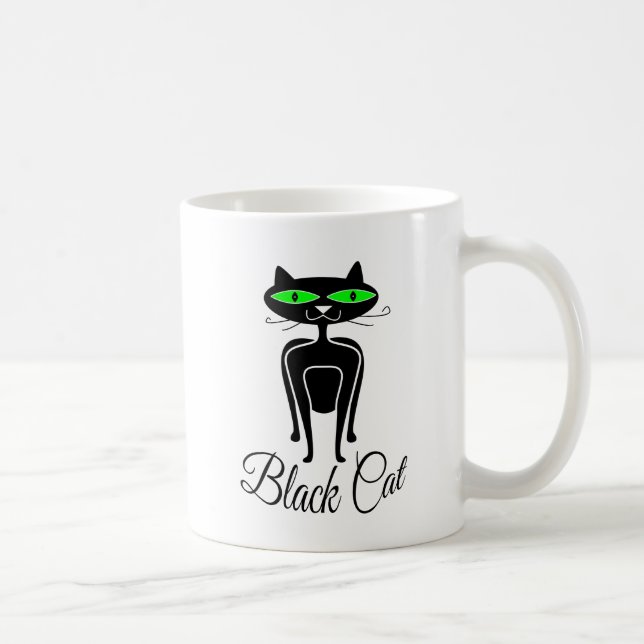Svart katt med grönt öga kaffemugg (Höger)