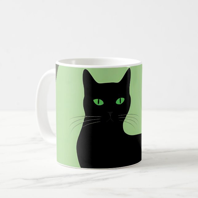 Svart katt med grönt öga kaffemugg (Framsida vänster)