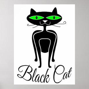 Svart katt med grönt öga poster