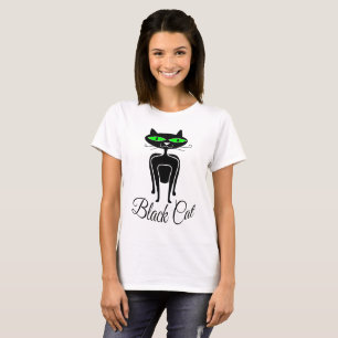 Svart katt med grönt öga t shirt