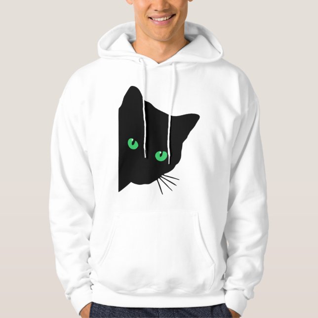 Svart katt med grönt ögon hoodie (Framsida)