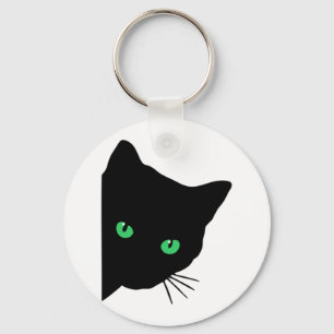 Svart katt med grönt ögon nyckelring
