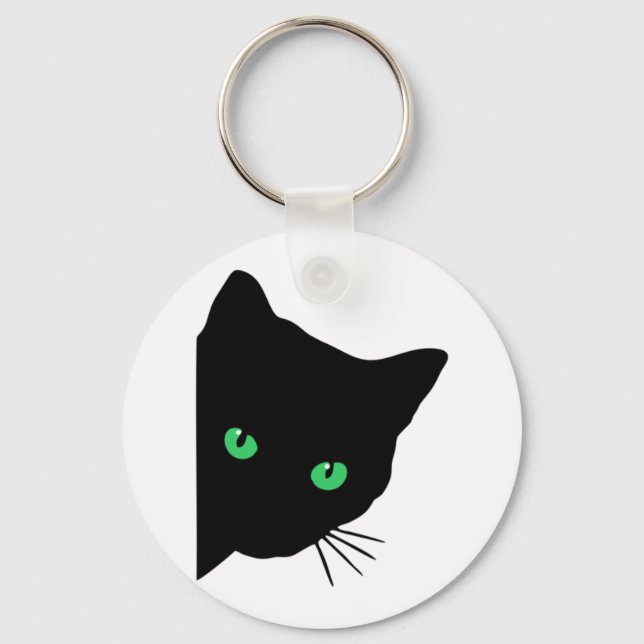 Svart katt med grönt ögon nyckelring (Framsida)