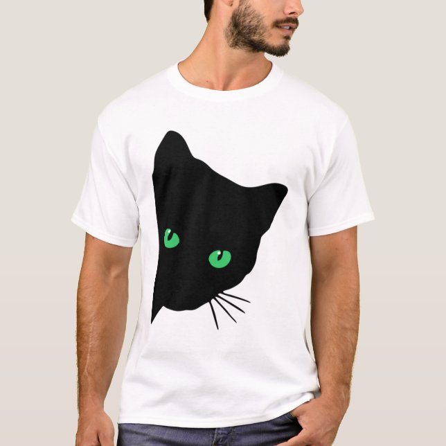 Svart katt med grönt ögon t shirt (Framsida)