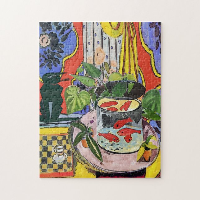 Svart katt med Guld fisk Pussel (Vertikal)