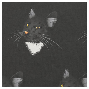 Svart katt med gult ögon i mörken tyg